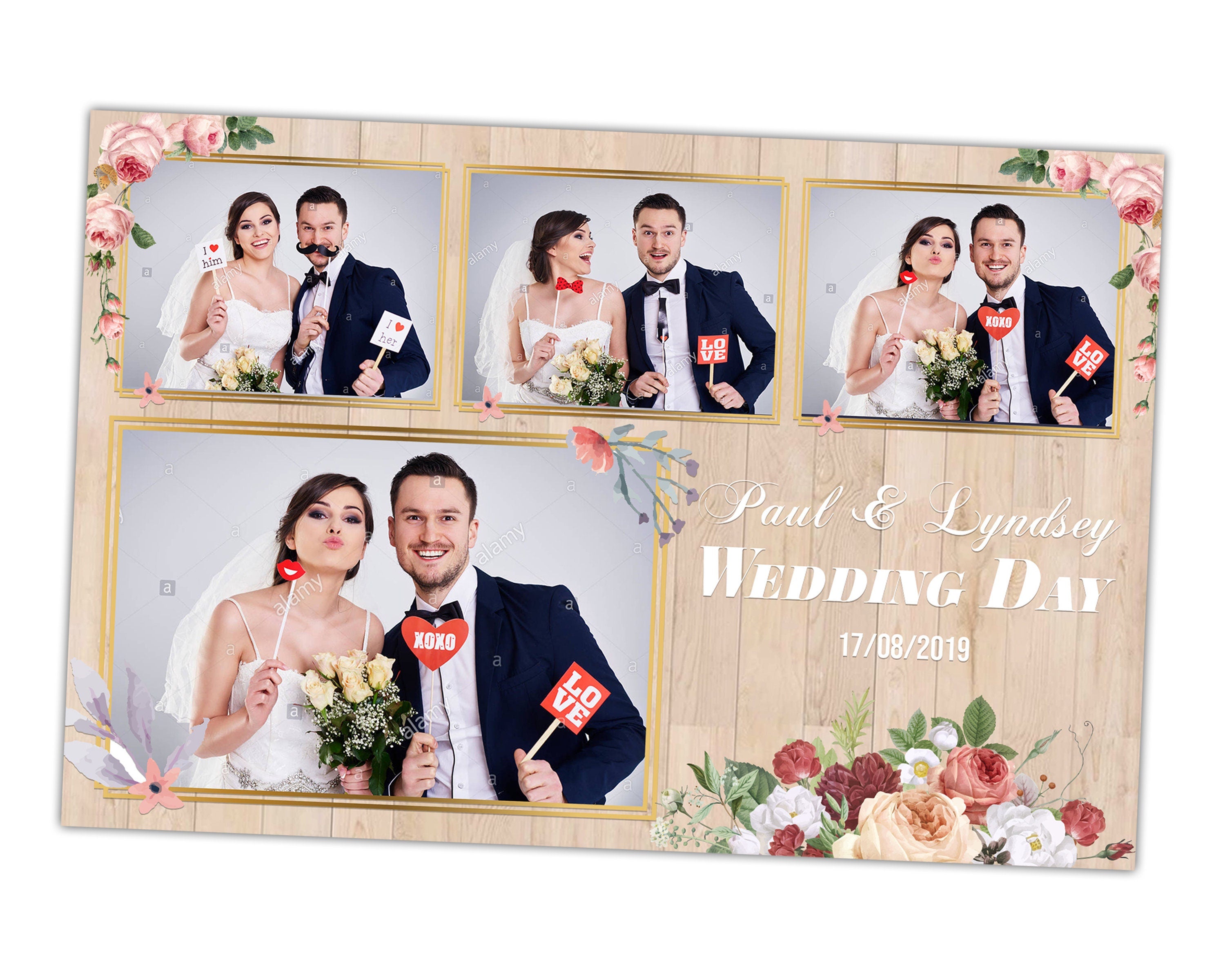 Photo Booth Template Wedding Sweet Sixteen Photobooth Template Wooden, Floral, Bridal Anniversary 4x6 2x6