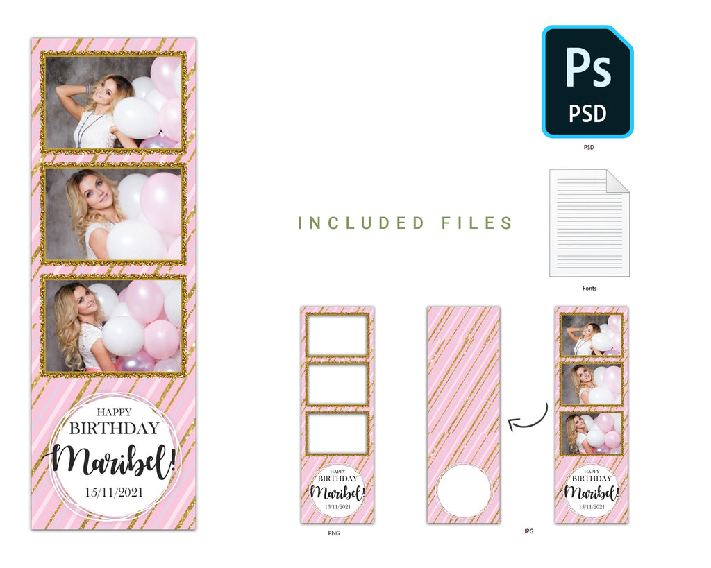 Photo Booth Template Birthday Photobooth Template Bday Sweet 16 Pink Gold Photo Booth Template 2x6