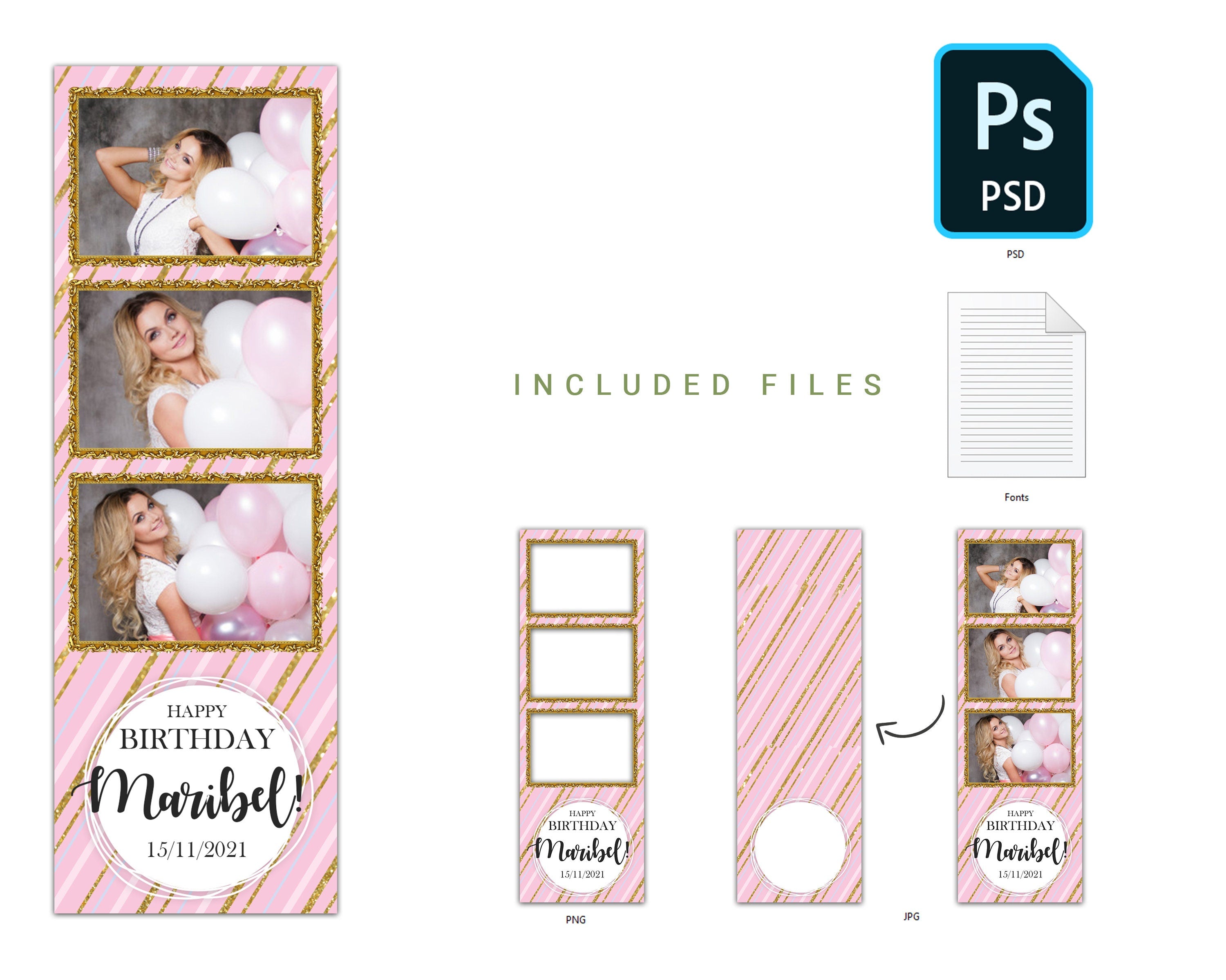 Photo Booth Template Birthday Photobooth Template Bday Sweet 16 Pink Gold Photo Booth Template 2x6