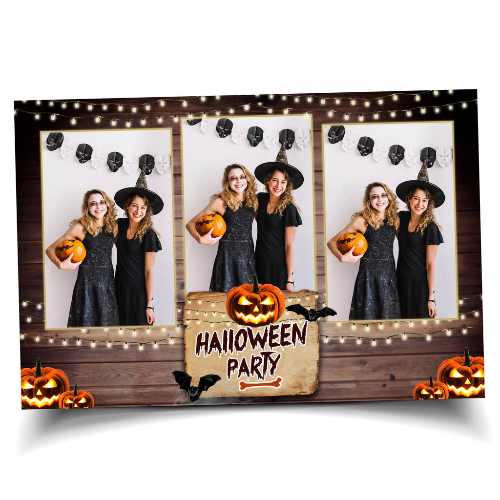 Halloween Photobooth Template 4x6 Trick or Treat Party 2024 wood & pumpkin theme light photo booth mirror booth Template portrait 3 shots