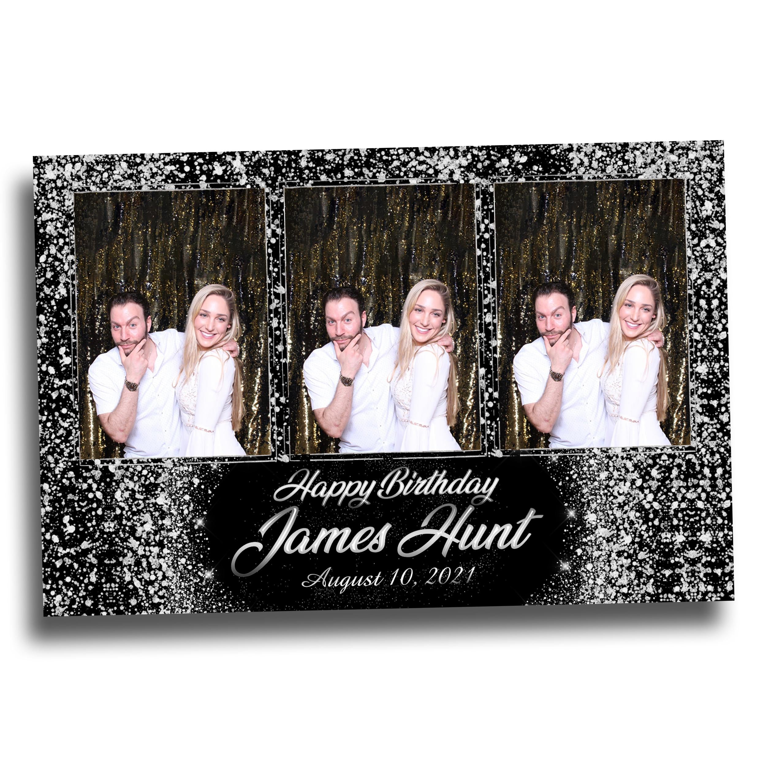 Birthday Photobooth Template Black Silver Glitter Sparkles silver dust bday mirror booth portrait template 4x6 Landscape Layout 6 BM15