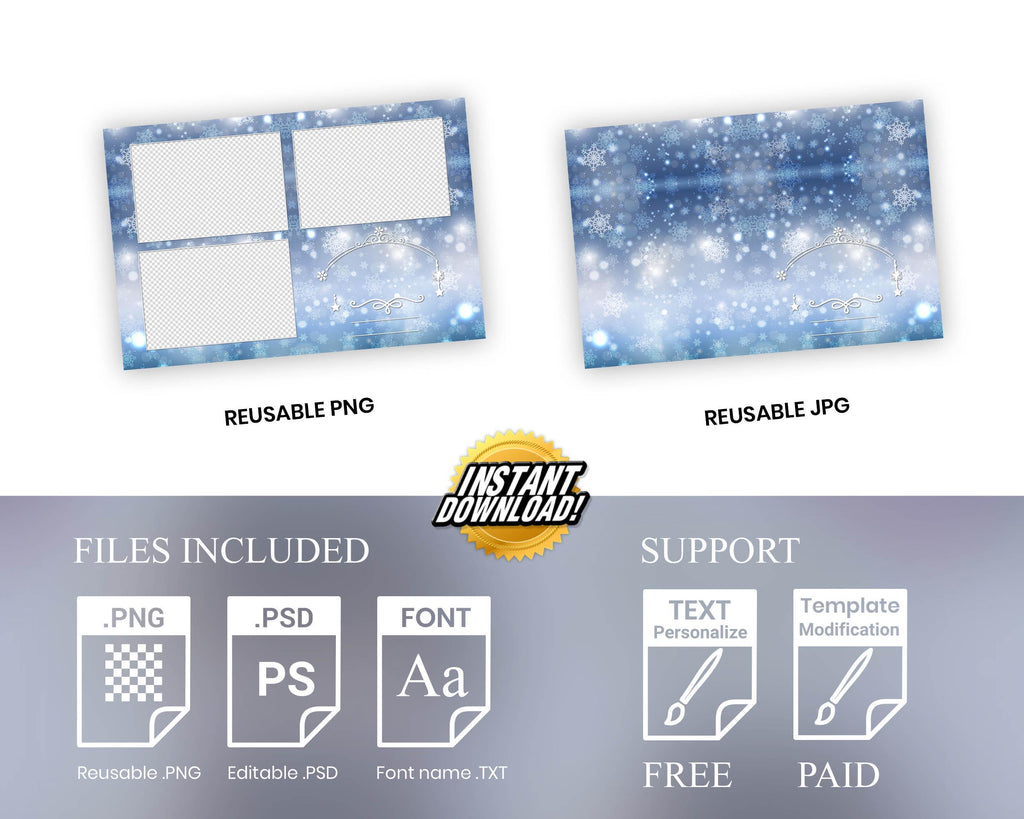 Snowflakes Photo Booth Template | Sweet 16 | Winter Wonderland | Snowflakes 2x6 stripe | Snow Photobooth