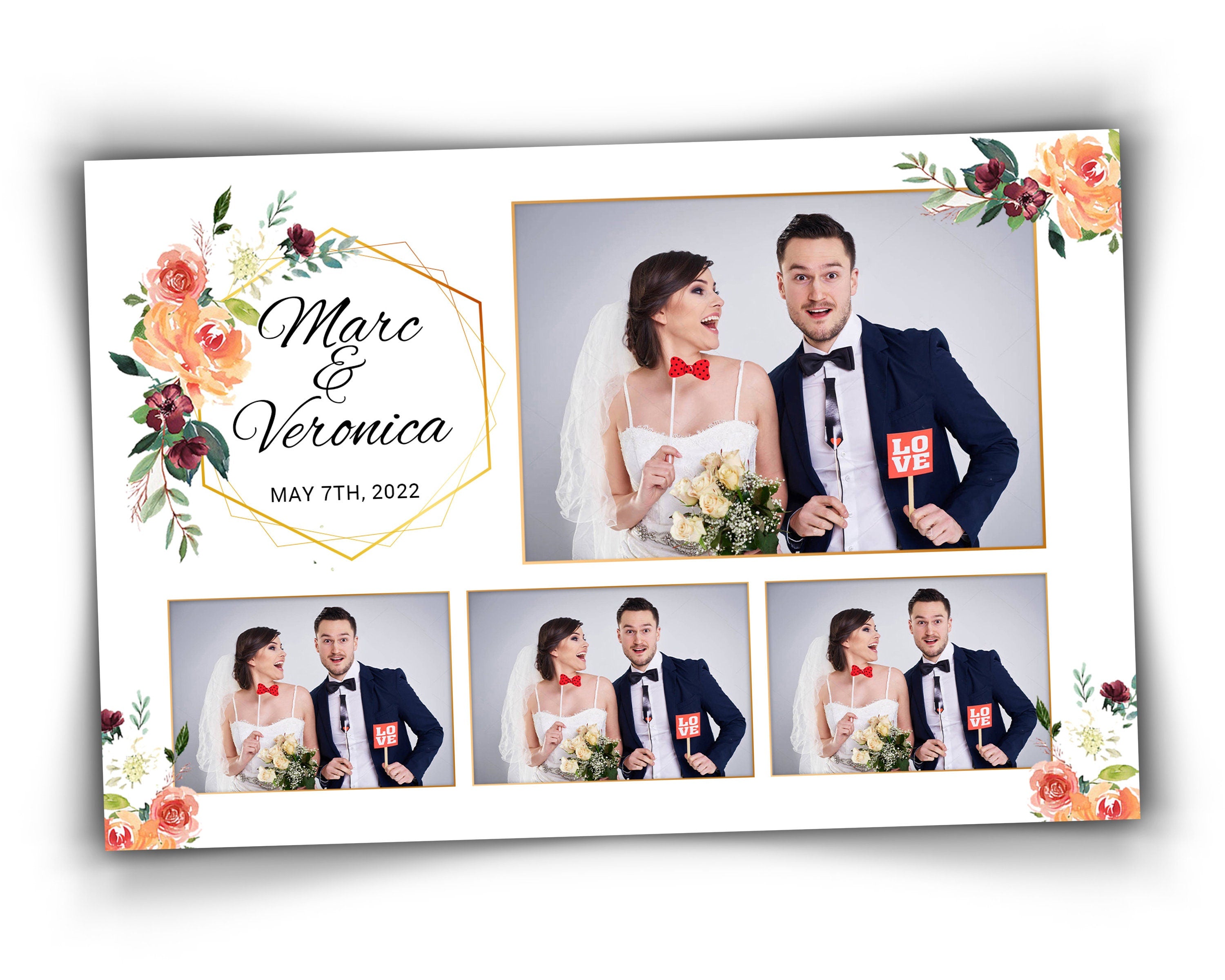 Photo Booth Template for Wedding  Bridal Shower Sweet 16 Floral Anniversary  2x6 Photobooth Template with XBDR Booth File and Font