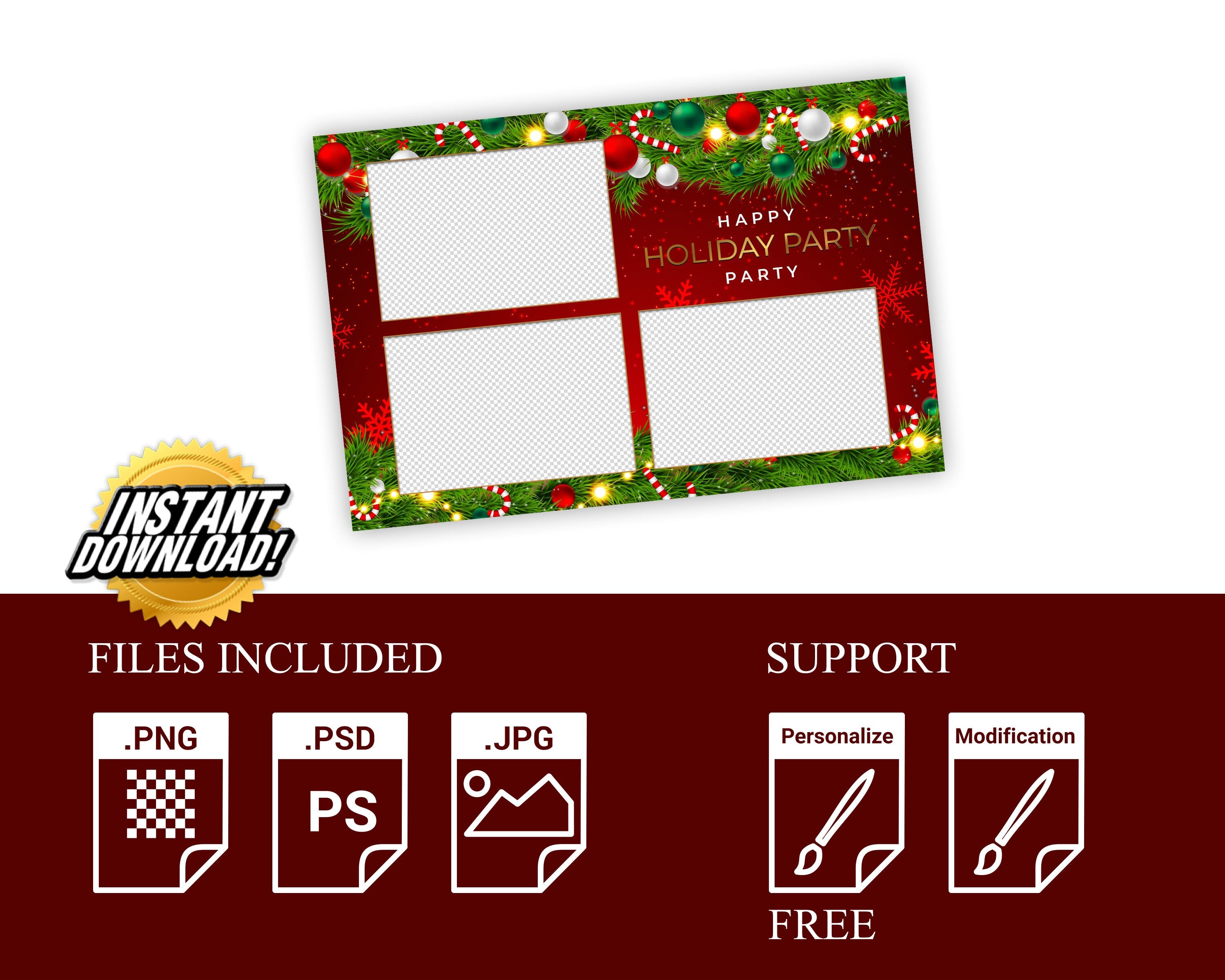 Christmas Photobooth Template, Merry Christmas, Holiday, Xmas Photo Booth, New Year, Green & Red Ball 22