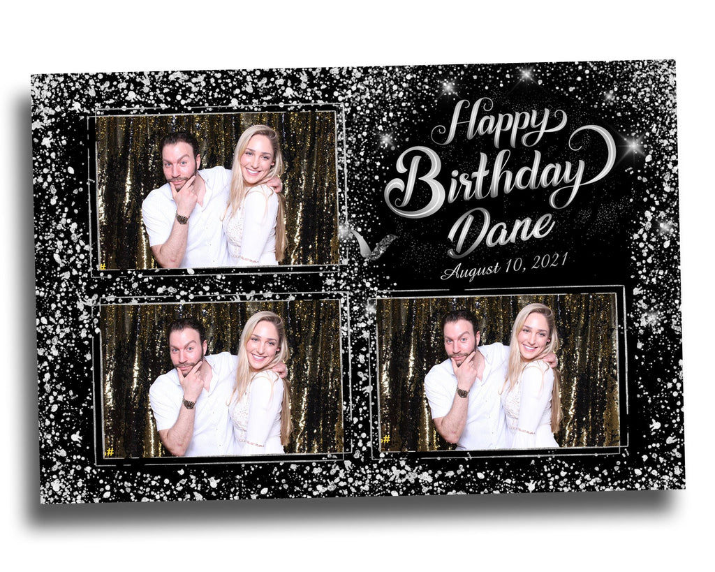 Birthday Photobooth Template 4x6 Black Silver Glitter Sparkles silver dust bday photo booth template 3 photo editable Layout 7 BM15