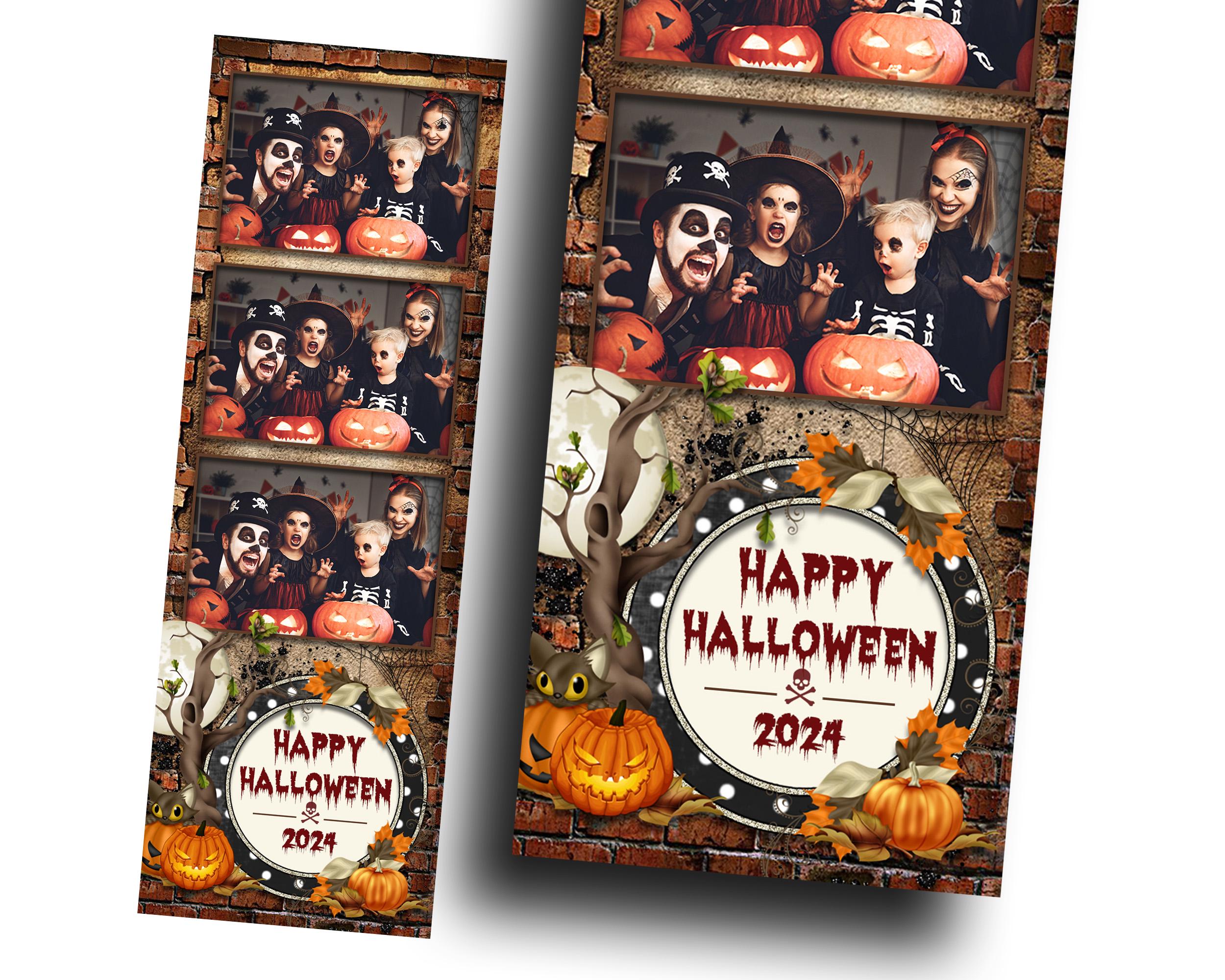 Halloween Photo Booth Template 2x6 Strip 3 photo Pumpkin Scary Trick or Treat Halloween 2024 Photo Booth Template vintage rustic theme TB55