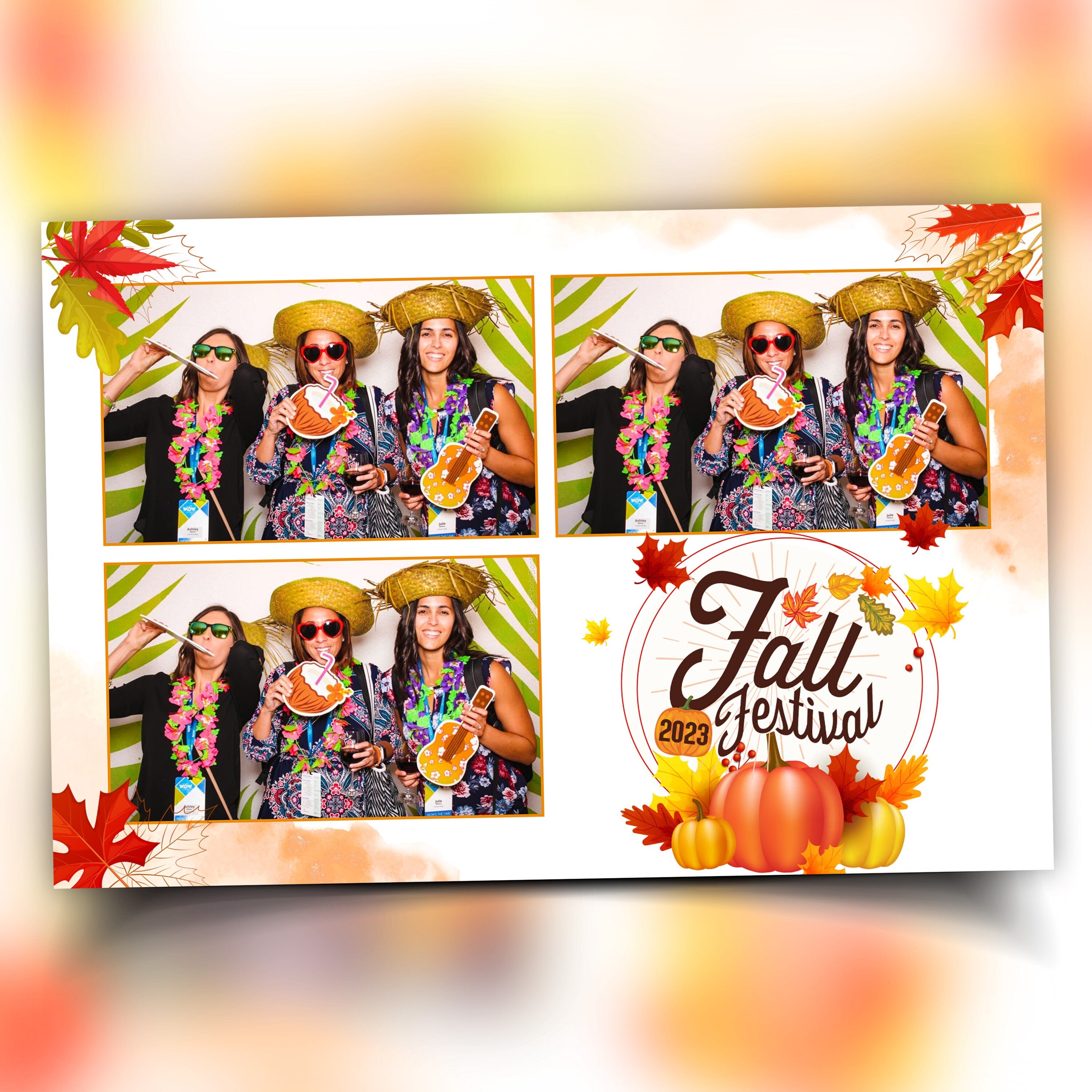 Fall Festival & Thanksgiving photobooth template 4x6 orange pumpkin theme 3 photo postcard layout for DSLR booth darkroom booth F7