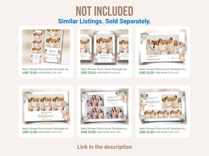 Baby Shower Photo booth Template 2x6 strip Teddy Bear Babyshower it's a boy sky blue brown tan balloon 1st birthday Photobooth Template BS1
