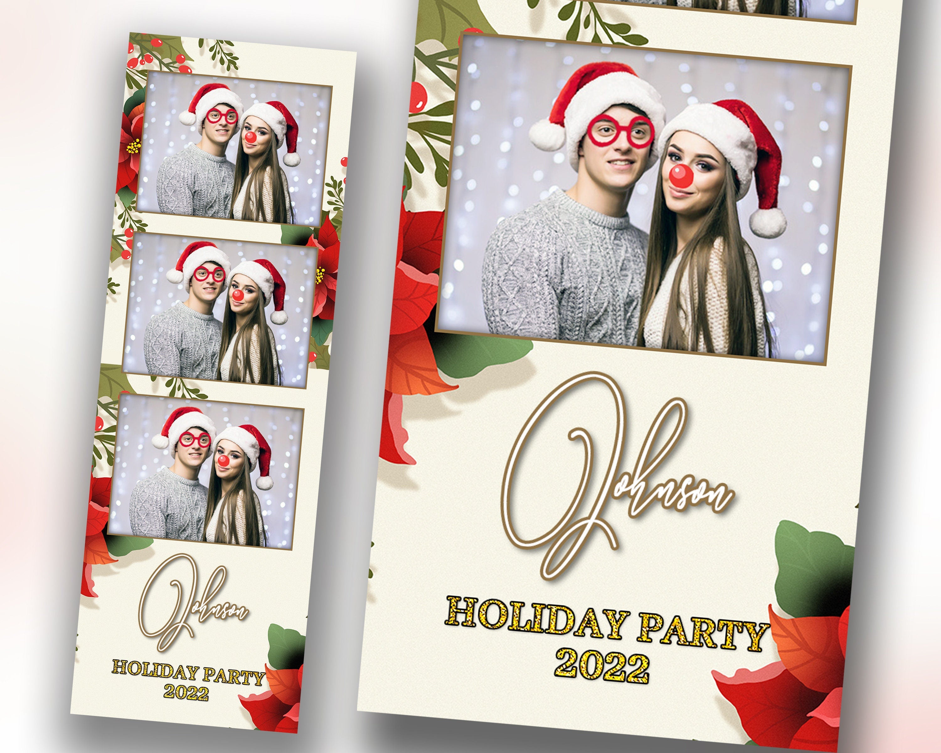 Christmas Photobooth Template Merry Christmas and New Year Strip Winter Wonderland and Holiday Photobooth Template Gold Black Silver 2x6
