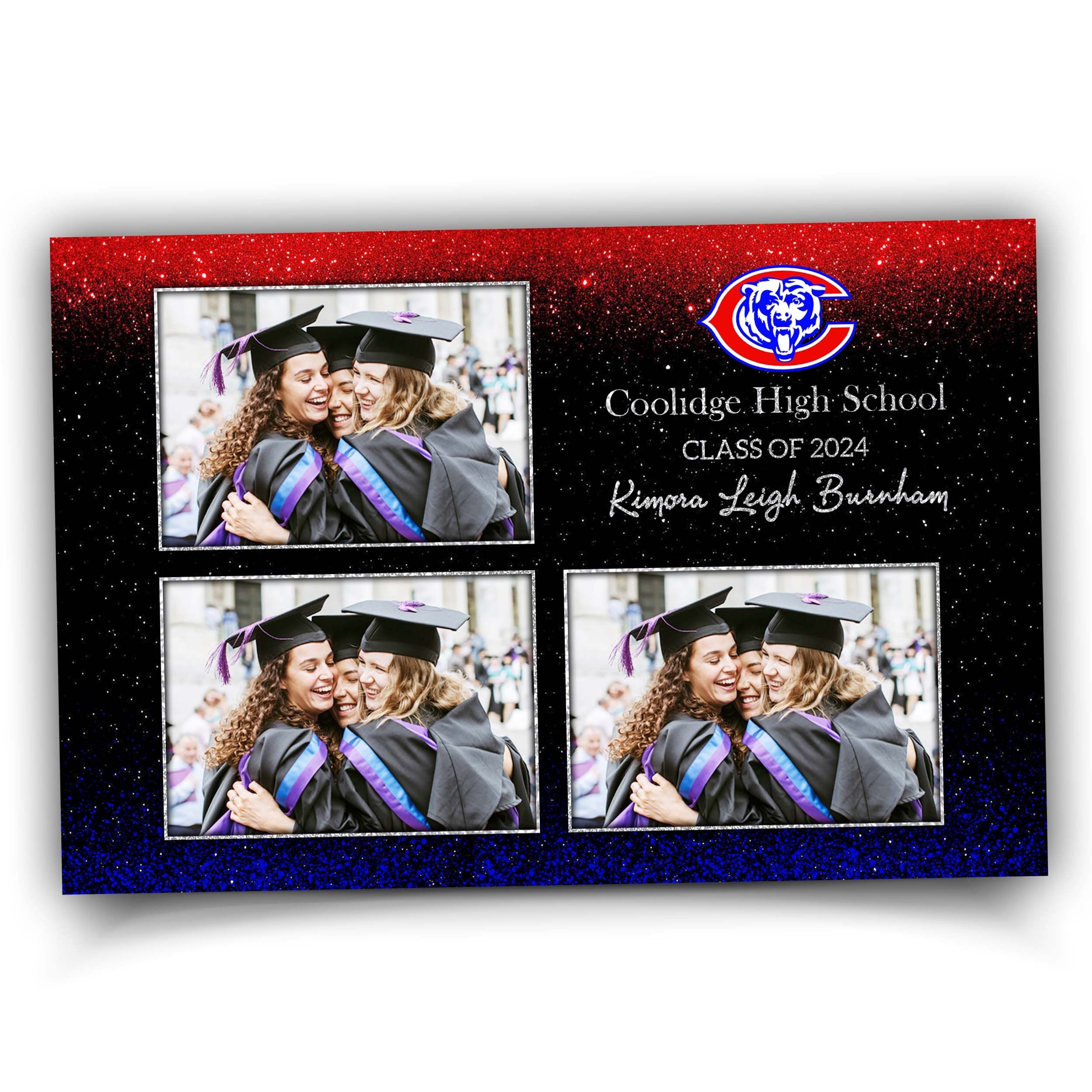 Graduation Celebration Party Photobooth Template Class of 2023 Red Blue Glitter Prom photo booth template Grad
