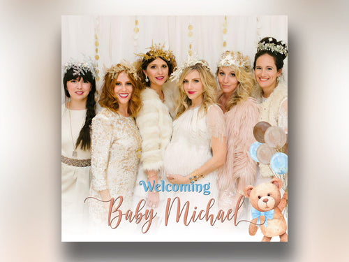 360 Baby Shower Photo booth overlay Teddy Bear Babyshower it's a boy sky blue brown tan balloons 1st birthday square boomerang Template BS1