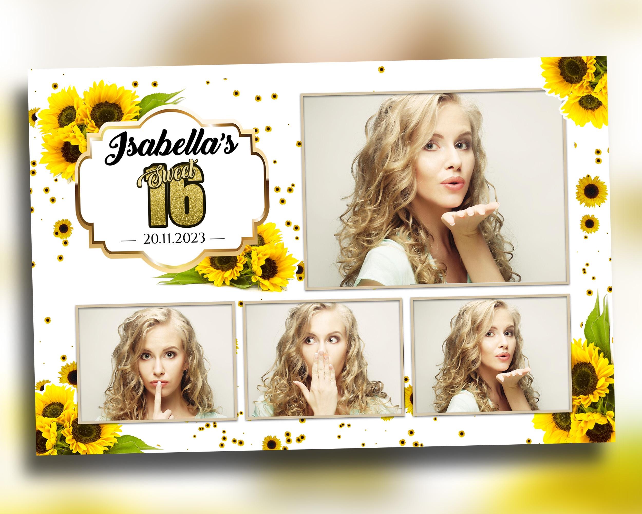 Sunflower Birthday Photobooth Template 4x6 postcard Sweet 16 Quinceañera mirror booth template with gold glitter mis quince - layout 9 BM8