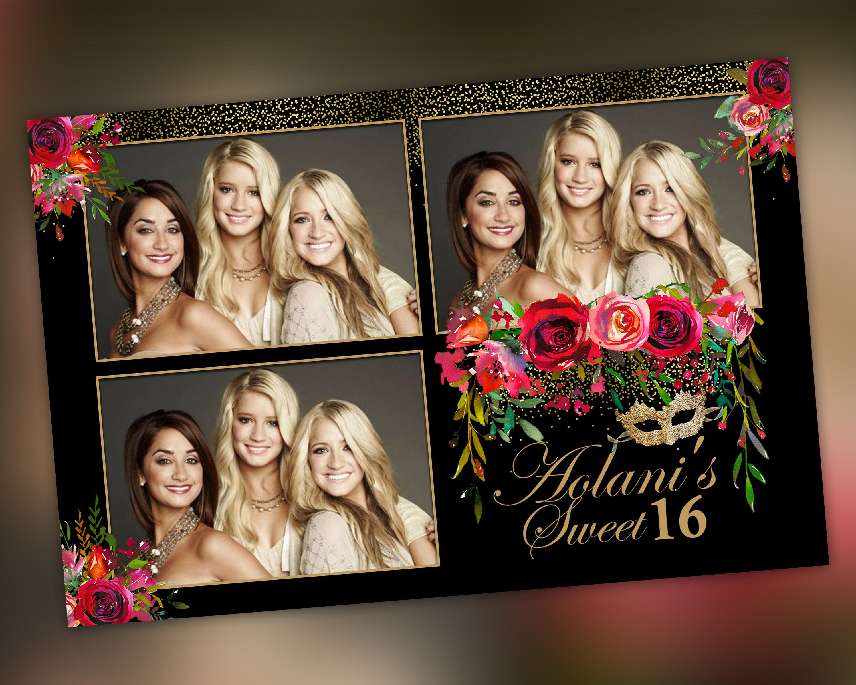 Photobooth Template Floral Bridal Wedding Quinceanera Sweet Sixteen 16 Birthday Photo Booth Template 4x6