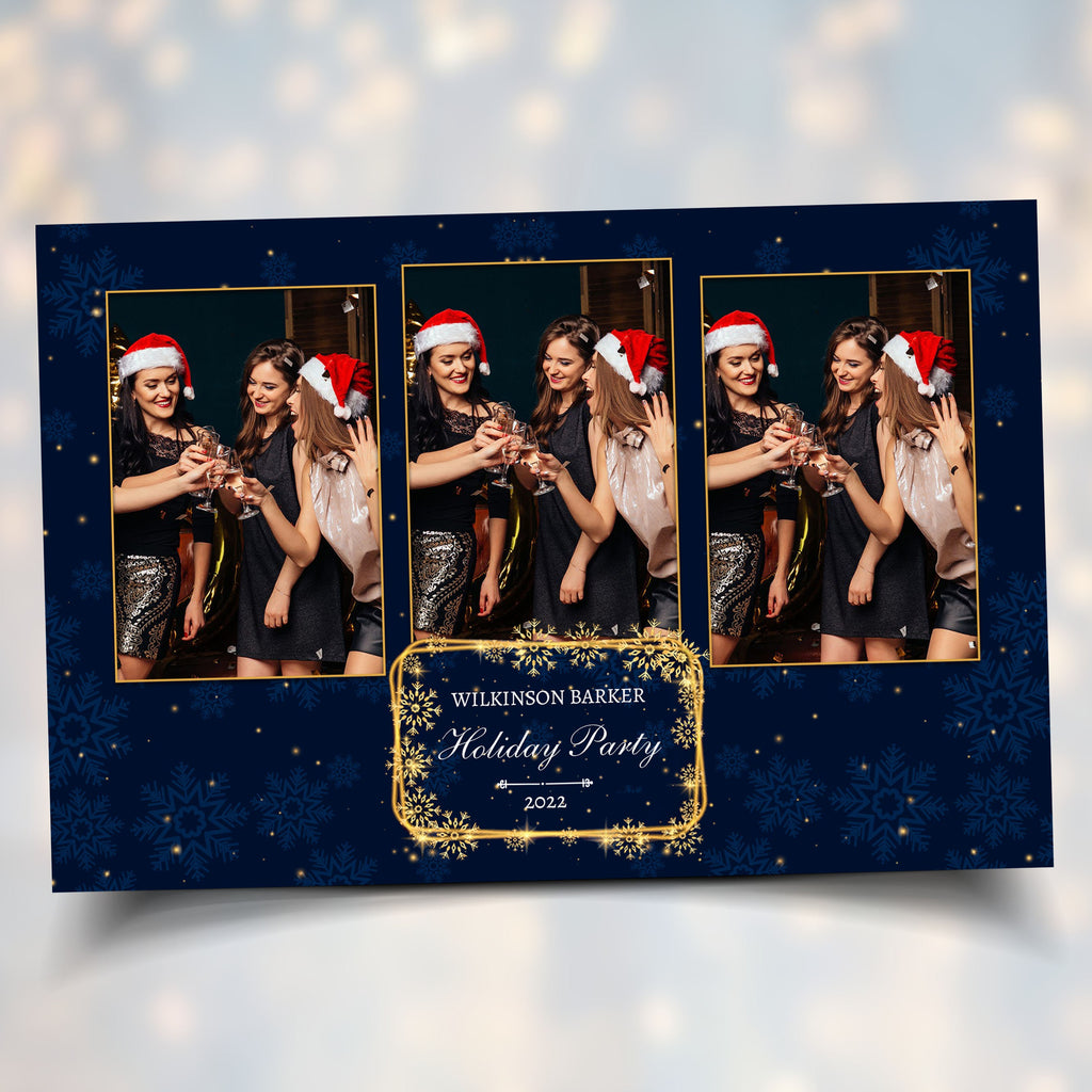 Christmas Photobooth Template Navy Blue & Gold 4x6 Landscape Mirror 3 shot Photo booth Xmas Holiday Party 2023 new year's eve 2024 Template