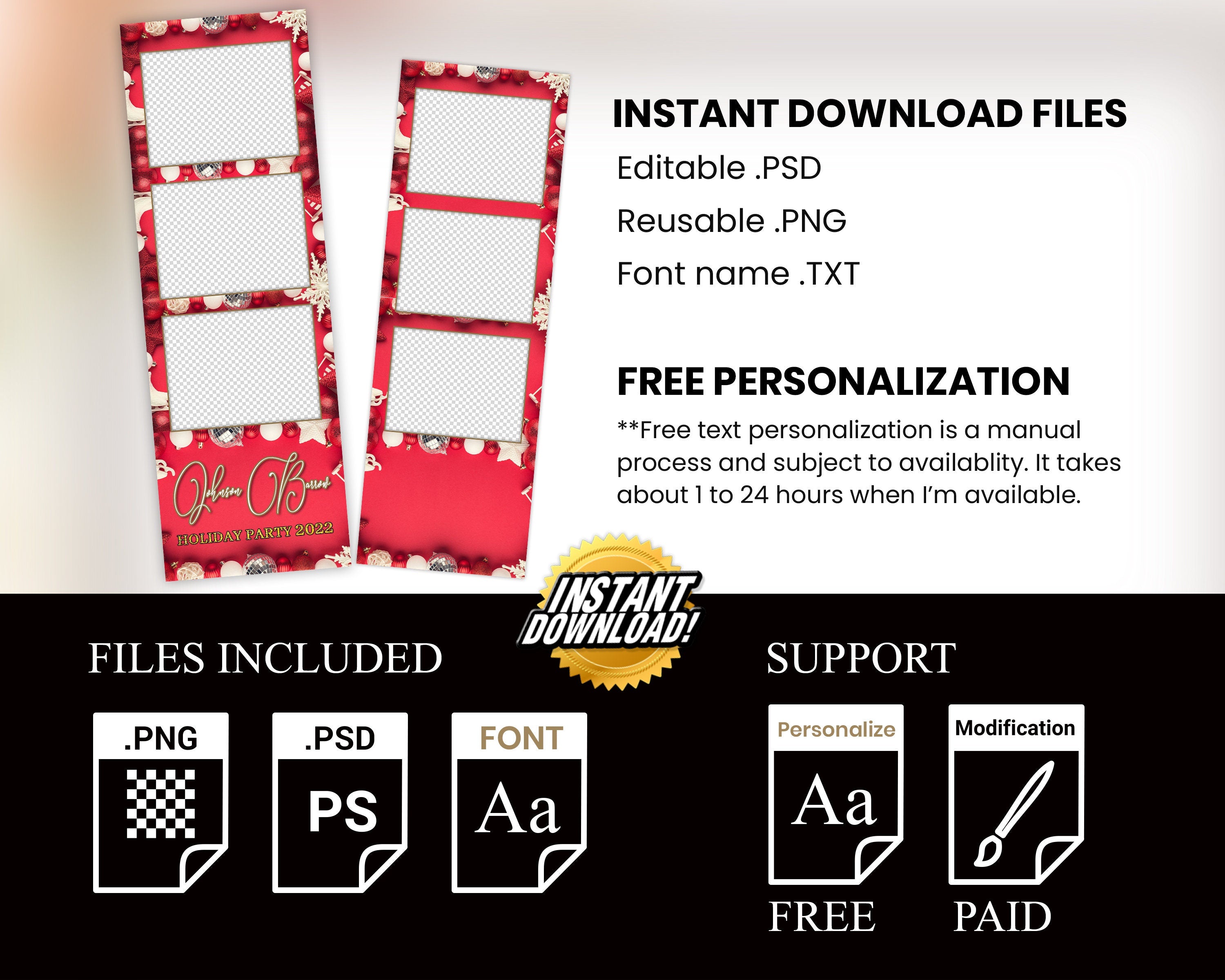 Christmas Photobooth Template Merry Christmas and New Year Strip Winter Wonderland and Holiday Photobooth Template Gold Black Silver 2x6