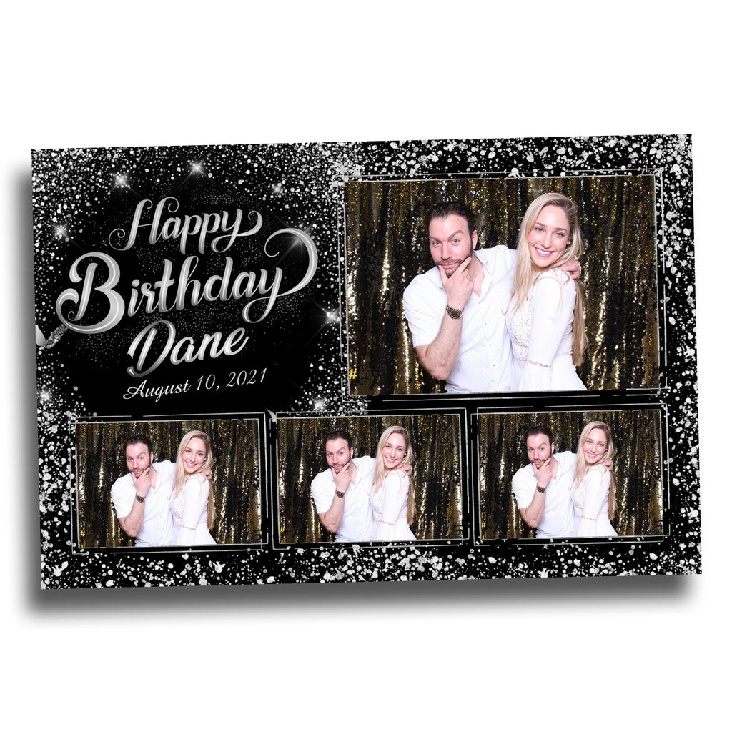 Birthday Photobooth Template 4x6 Black Silver Glitter Sparkles silver dust bday photo booth template 4 photos editable Layout 9 BM15