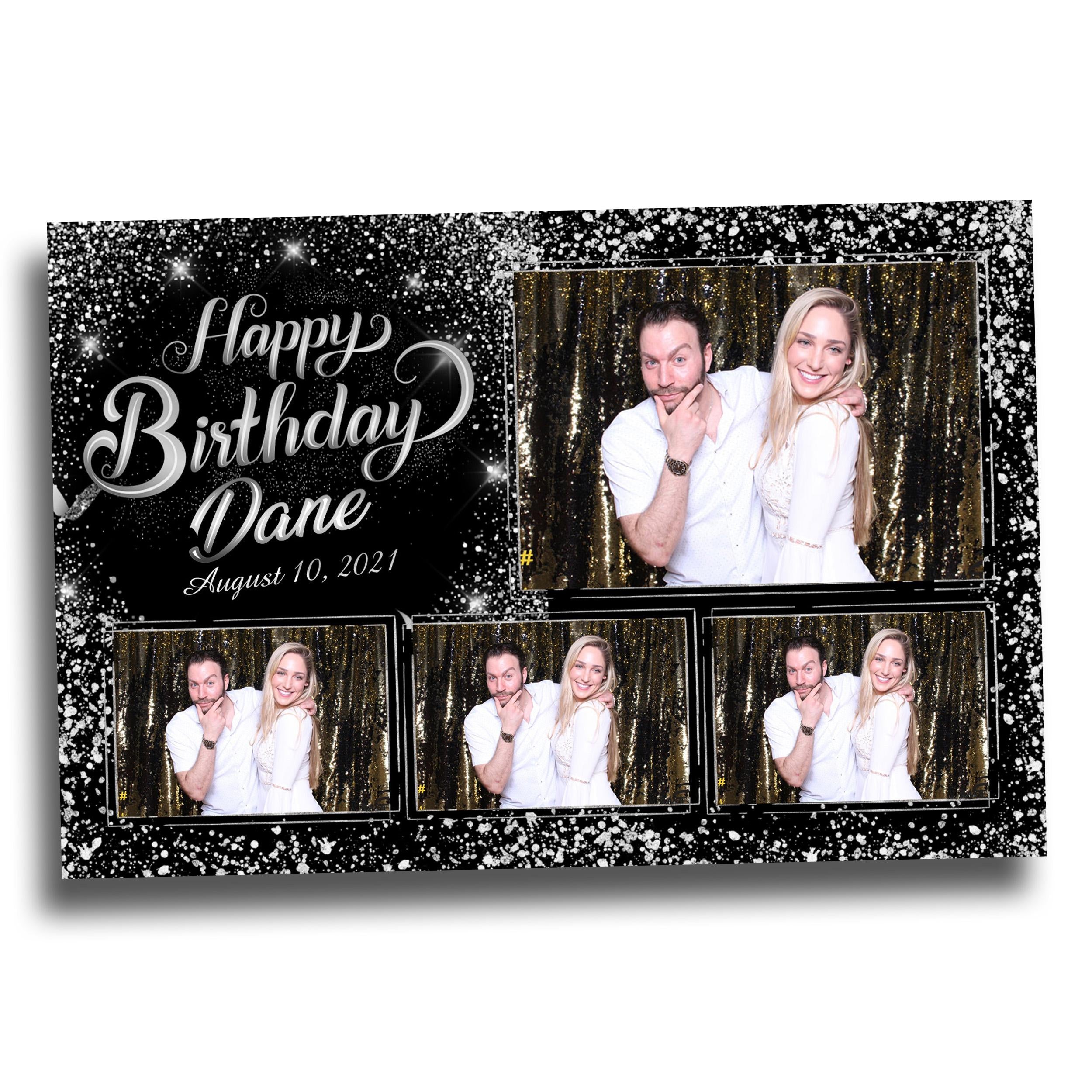 Birthday Photobooth Template 4x6 Black Silver Glitter Sparkles silver dust bday photo booth template 4 photos editable Layout 9 BM15