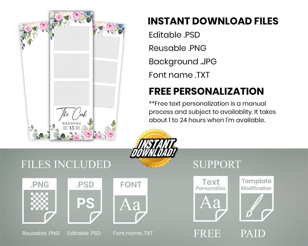 Wedding Photobooth Template, Bridal Shower Photo Booth, Pink Flower and Greenery Anniversary 360 Overlay, SKU 724
