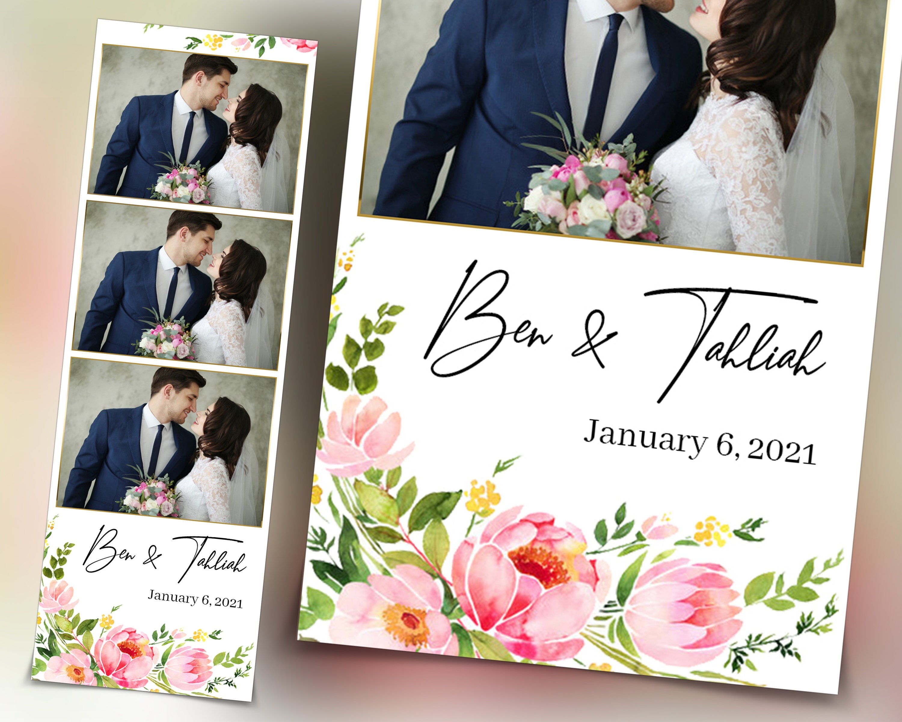 Wedding Anniversary Bridal Shower Floral Photo Booth Template 2x6 Photobooth Template with Font