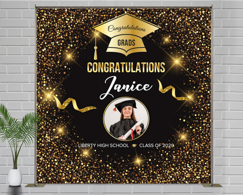 Backdrop Graduation banner 2020 Graduation decoration black and gold Graduation party decorations girl Class of 2020