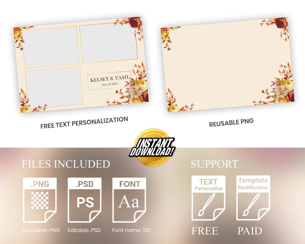 Wedding Photobooth Template, Floral, Anniversary, 2x6 Photobooth Template 1251