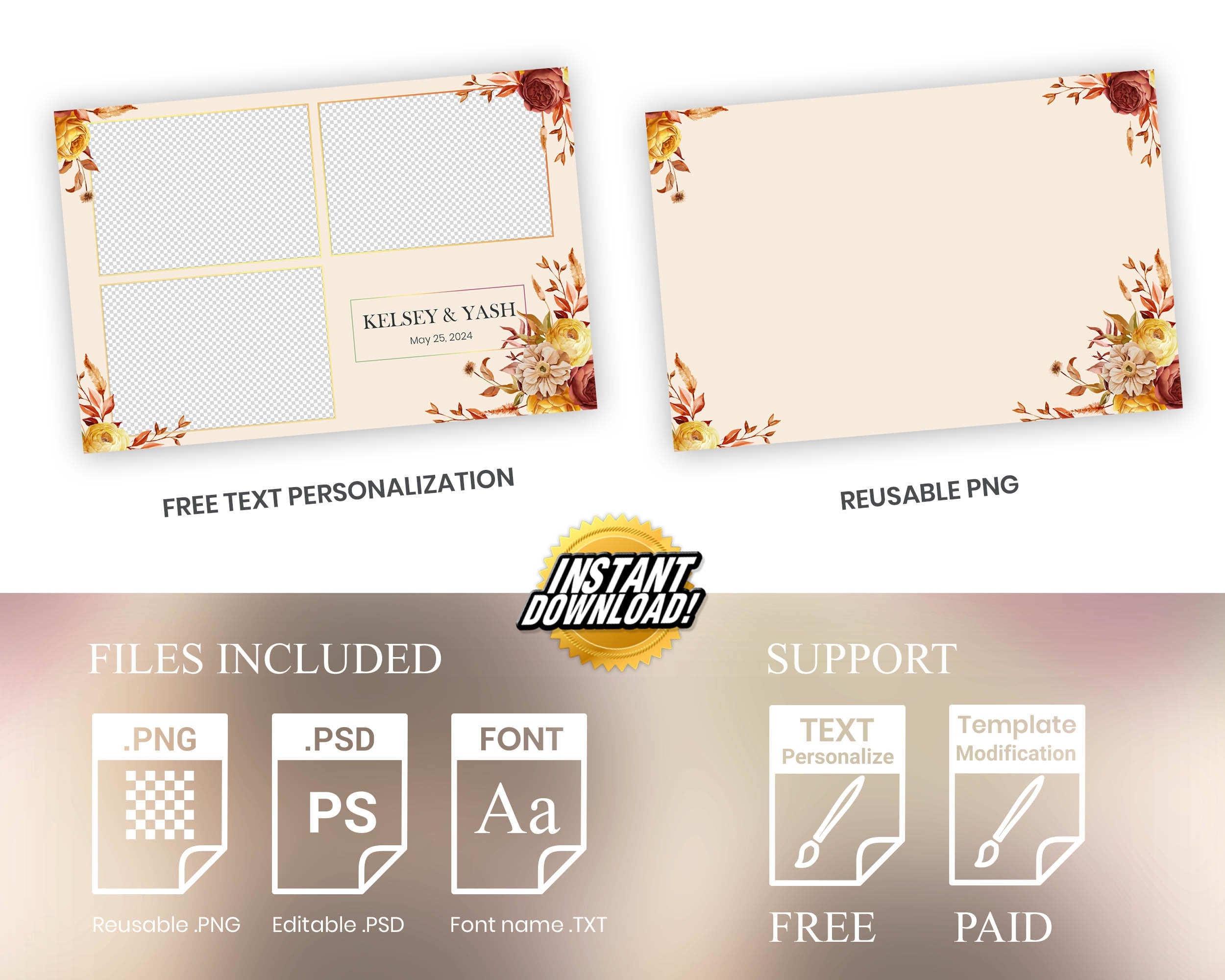 Wedding Photobooth Template, Floral, Anniversary, 2x6 Photobooth Template 1251