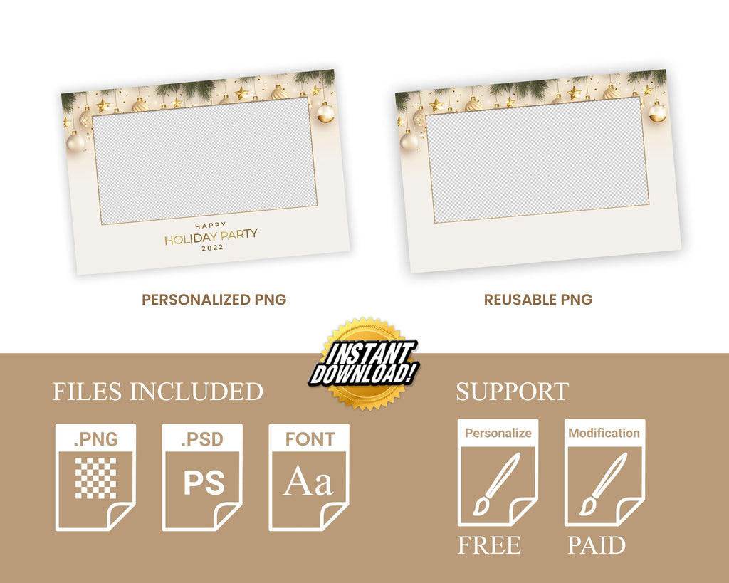 Christmas Photobooth Template 4x6 Landscape Single Photo 2023 Holiday Party Gold and Green Happy New Year Xmas Mirror booth Template CM2