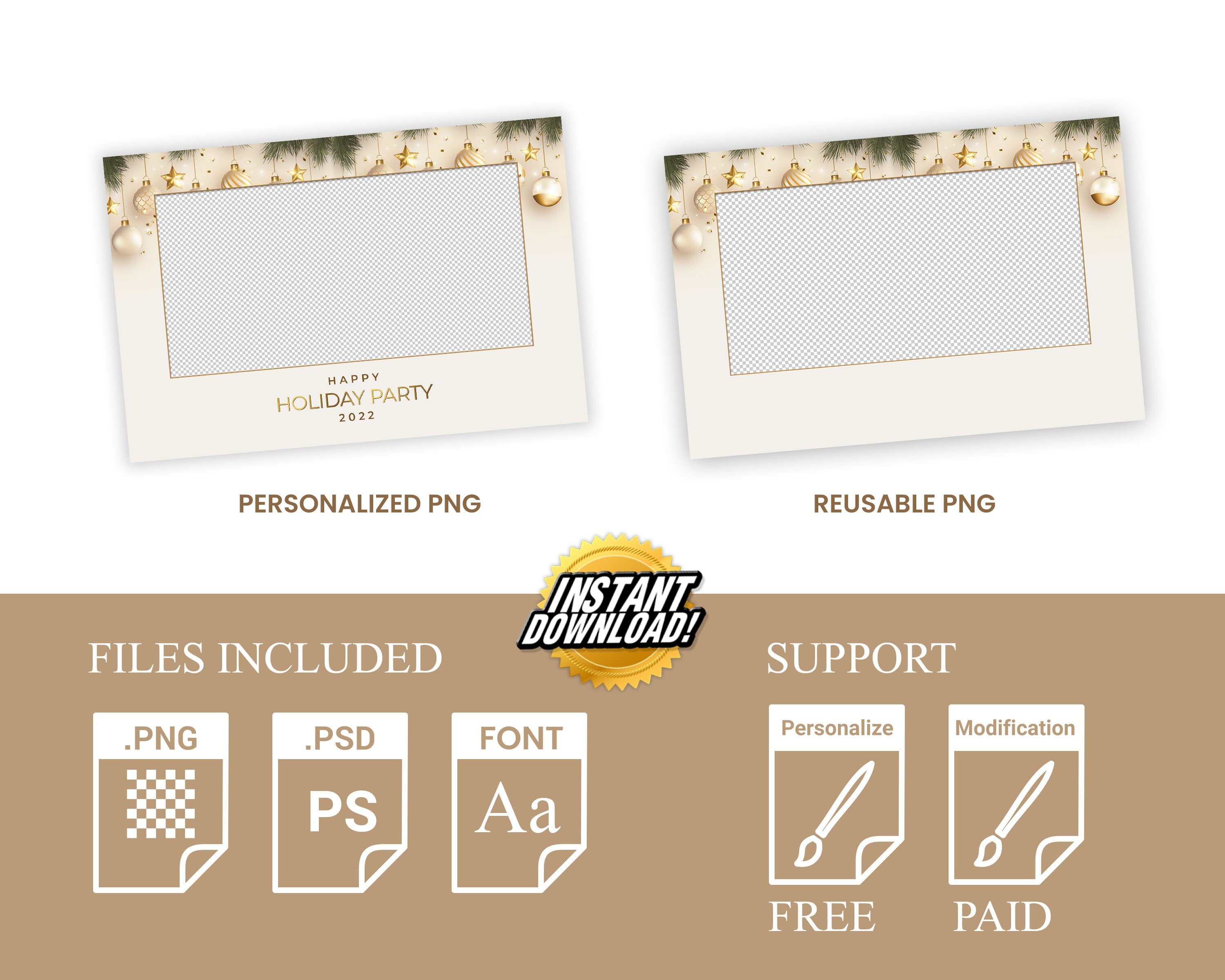 Christmas Photobooth Template 4x6 Landscape Single Photo 2023 Holiday Party Gold and Green Happy New Year Xmas Mirror booth Template CM2
