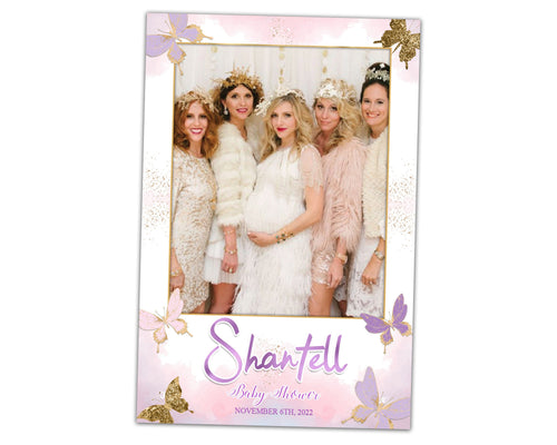 Baby Shower Gold Purple Pink Butterfly Photobooth template 4x6 Portrait Baby Shower Gold Purple Pink Silver Photo Booth Template