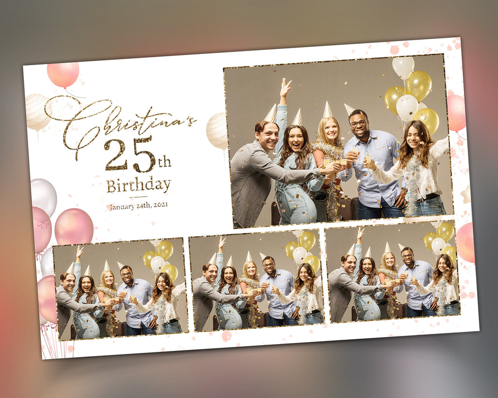 Birthday Photo Booth Template / Editable Birthday Photobooth Template 4x6 inch 1 Photo Touchpix included FONT file