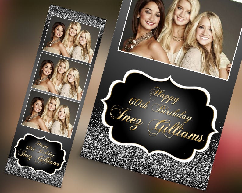 Photobooth Template Birthday Party Wedding Bridal Shower White Silver Glitter 2x6 photo booth template photo stripe png, psd, xbdr