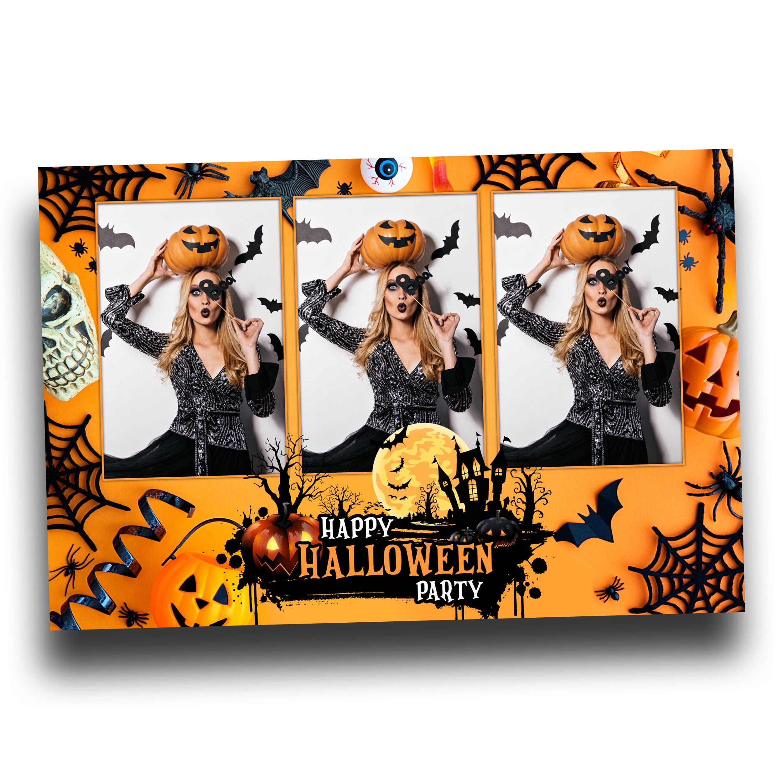 Halloween Photobooth Template 4x6 Portrait 3 photo mirror booth Trick or Treat Party 2024 Orange Yellow Black Photo Booth Template B29