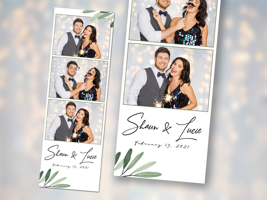 Wedding Anniversary Photo booth template Bridal Shower Floral Photobooth Template 2x6 strip green leaves greenery olive leaf design TB446