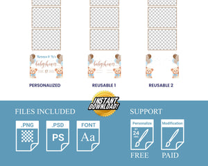 Baby Shower Photo booth Template 2x6 strip Teddy Bear Babyshower it's a boy sky blue brown tan balloon 1st birthday Photobooth Template BS1