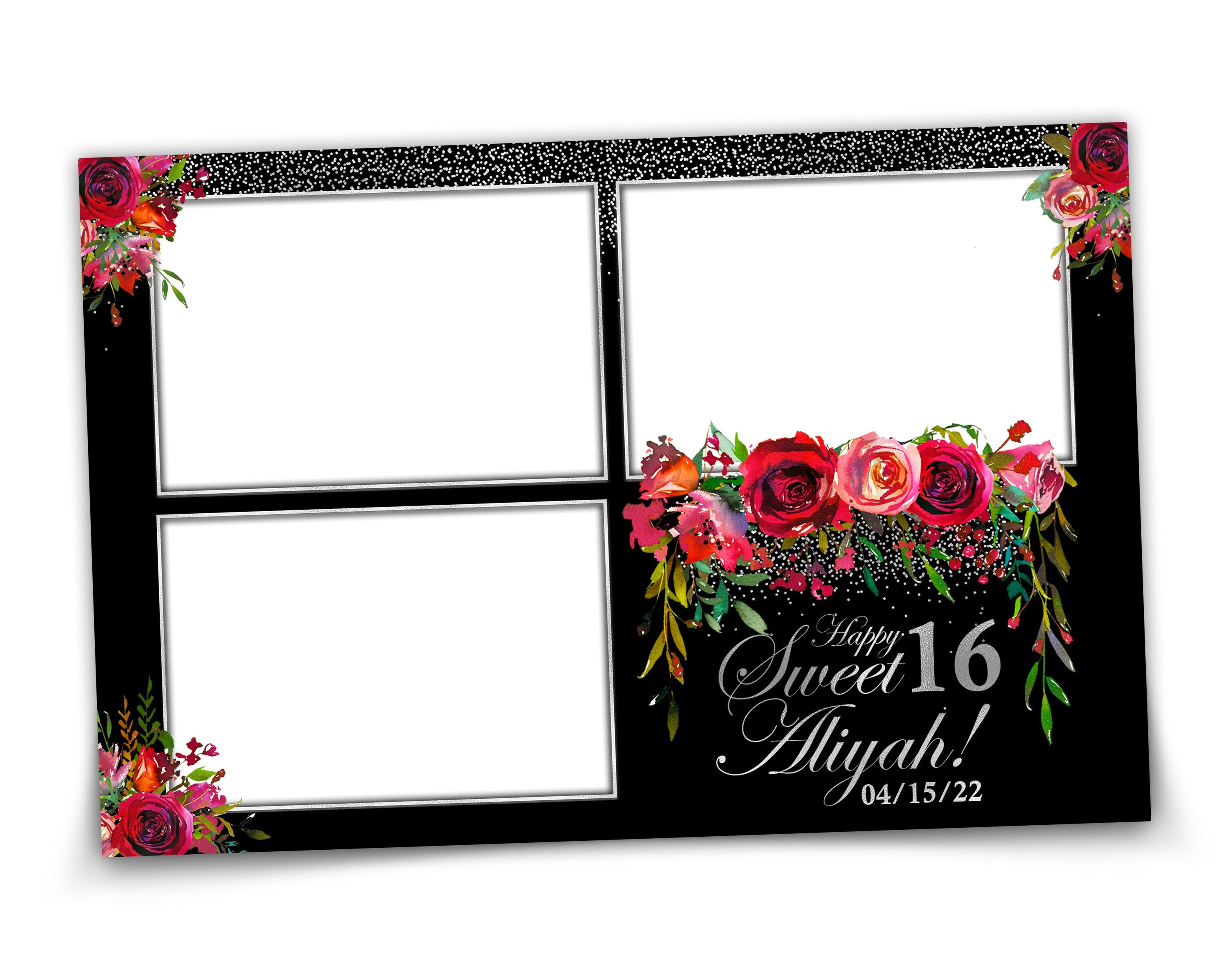 Photobooth Template Floral Bridal Wedding Quinceanera Sweet Sixteen 16 Birthday Photo Booth Template 4x6