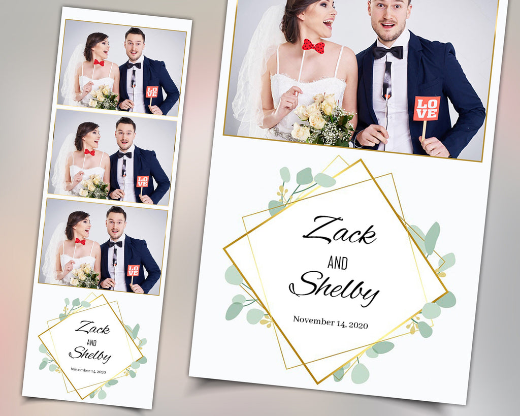 Greenery Photo Booth Template, Wedding, Bridal Shower, Floral, Flower, Green leaves, Anniversary Photobooth Strip 2x6