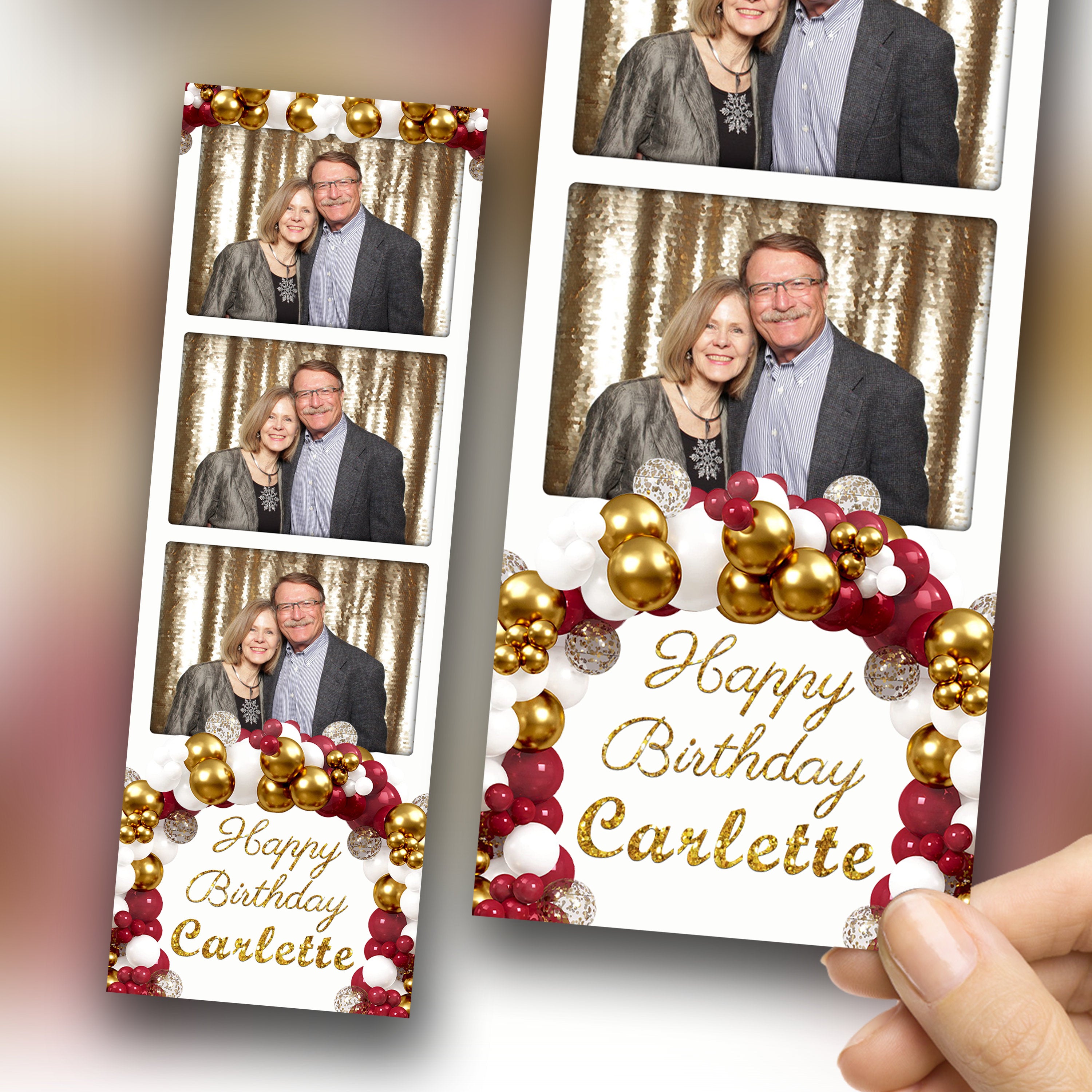 Birthday Photo Booth Template rose gold Balloon sweet 16 Photobooth 4x6 inch 3 Photos dslr mirror darkroom  booth font file psd png