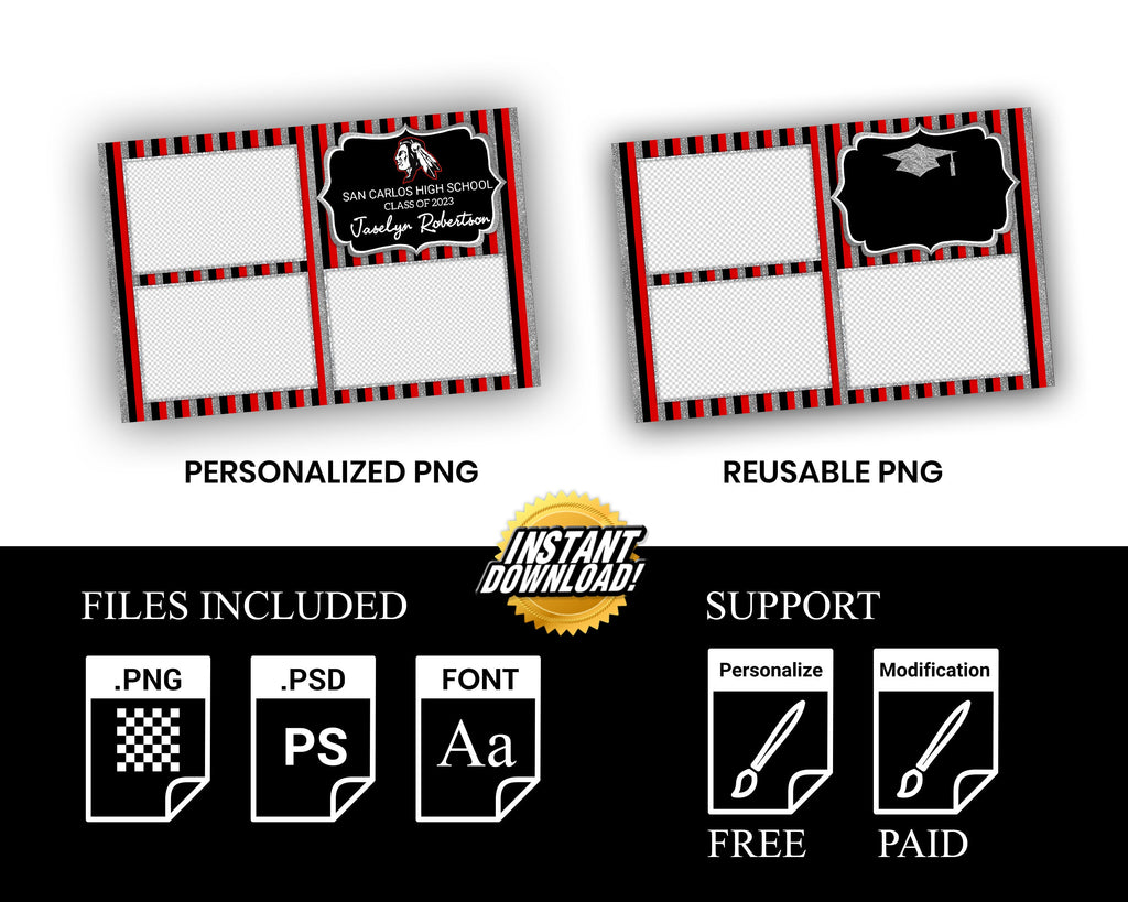Graduation Celebration Party Photobooth Template Class of 2023 Silver Glitter Black Red Prom photo booth template Grad