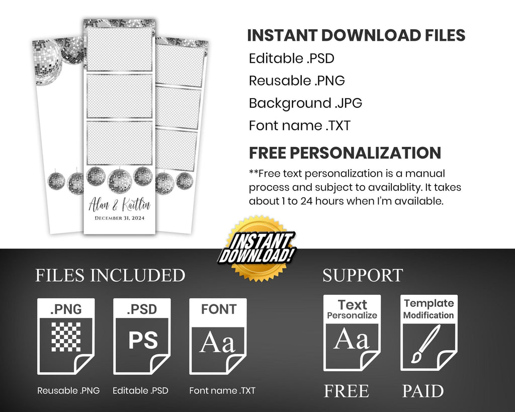Disco Ball Photobooth Template, Disco Photo Booth Template, Silver Disco Ball Wedding Photobooth Template 1463