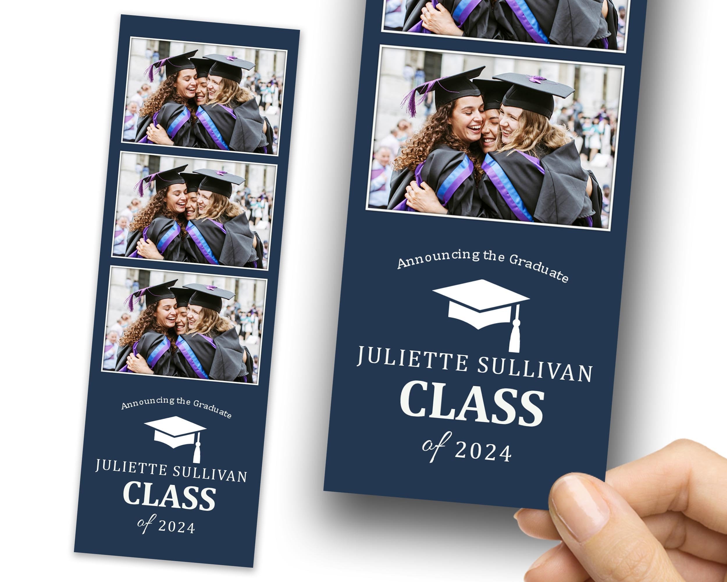 Class of 2024 Graduation Photobooth Template Blue 2x6 stripe Class of Grad Photo booth Template Prom Text Editable 1073