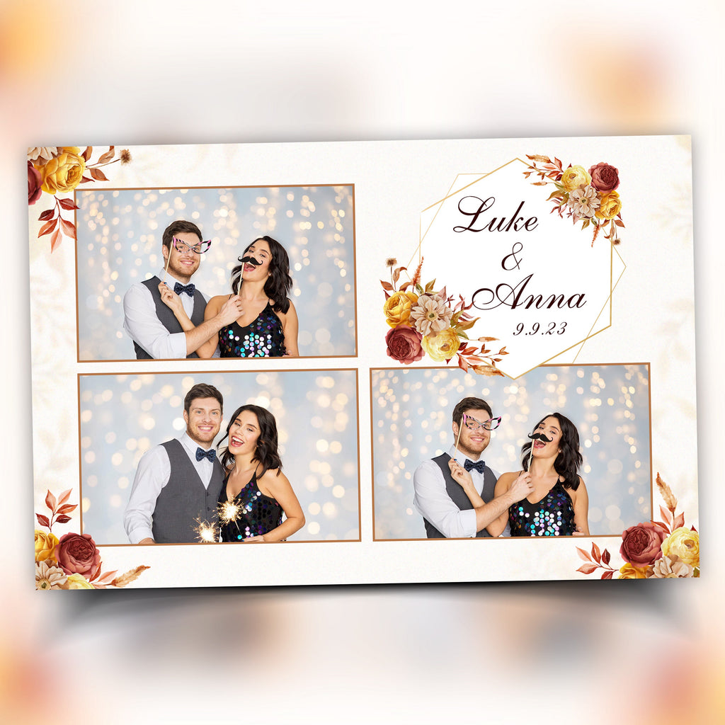 Wedding Photobooth Template Fall theme anniversary Fall Festival Thanksgiving with Burnt Orange & burgundy flowers fall leaves 4x6 3 photo