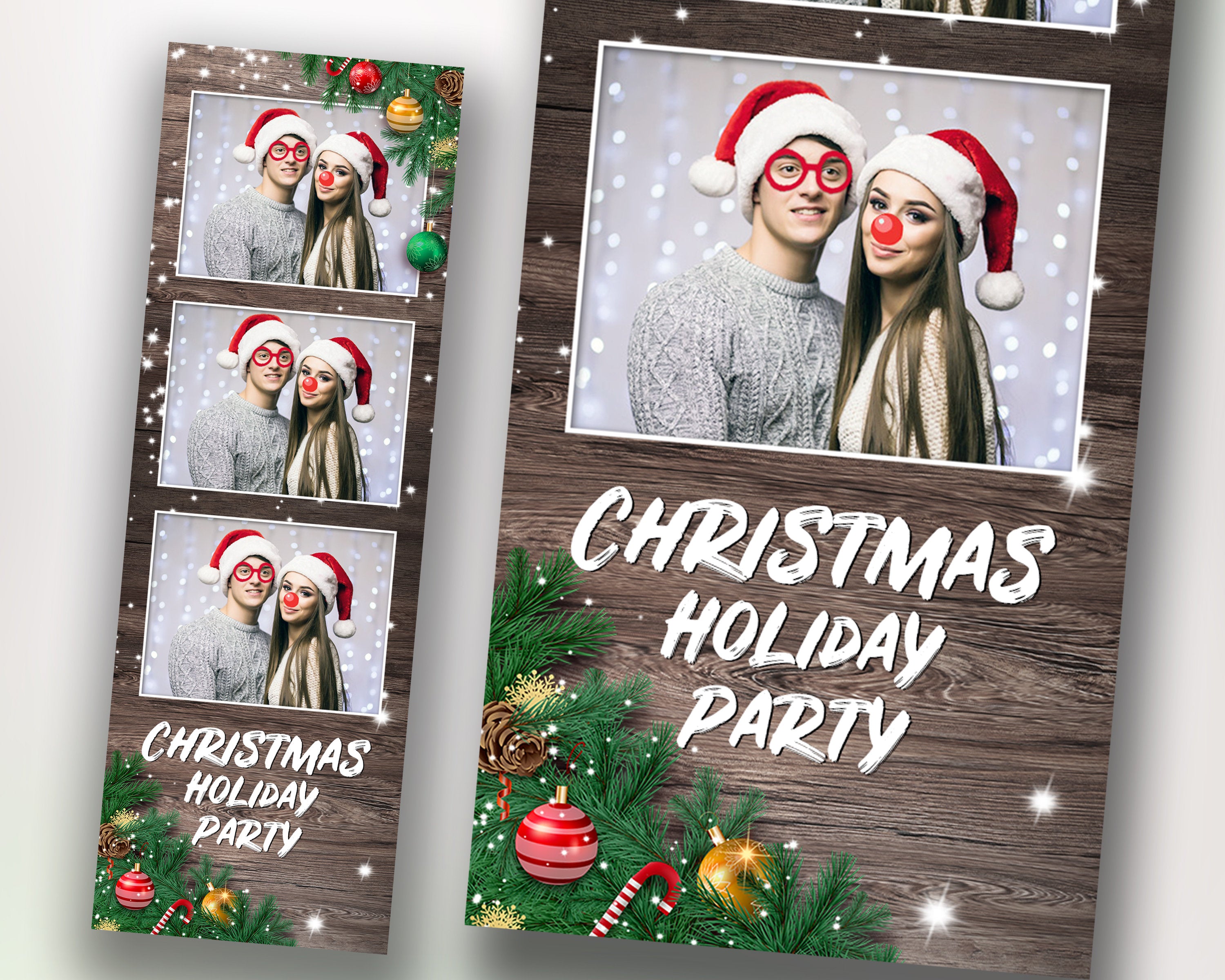 Christmas Photobooth Template Merry Christmas and New Year Strip Winter Wonderland and Holiday Photobooth Template Gold Black Silver 2x6