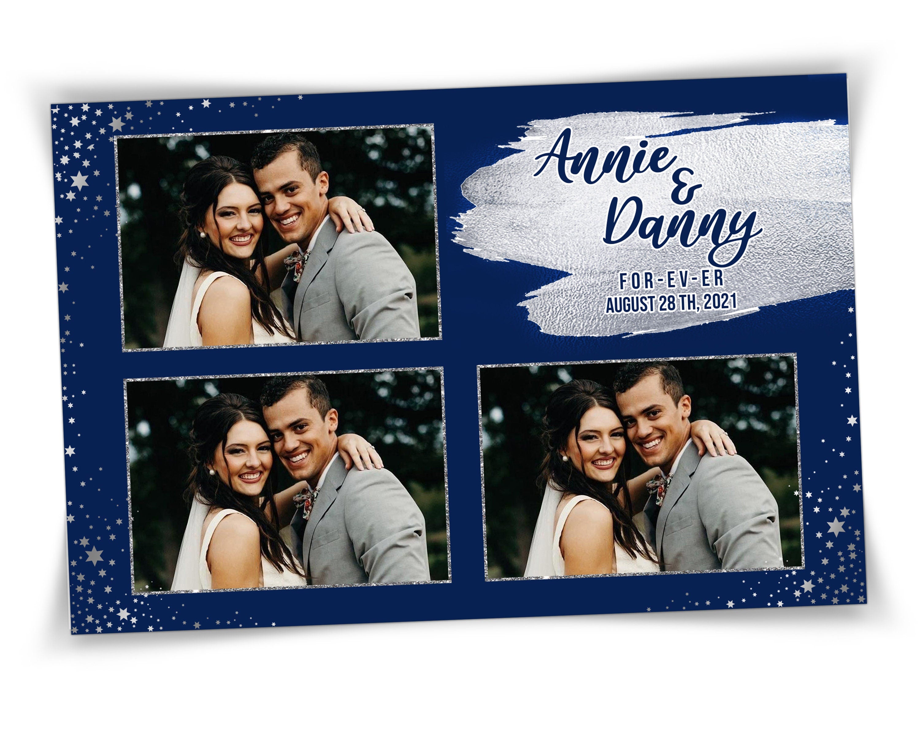 Photo Booth Template for Wedding, Blue Photobooth Template 4x6 inch 3 photos included FONT file