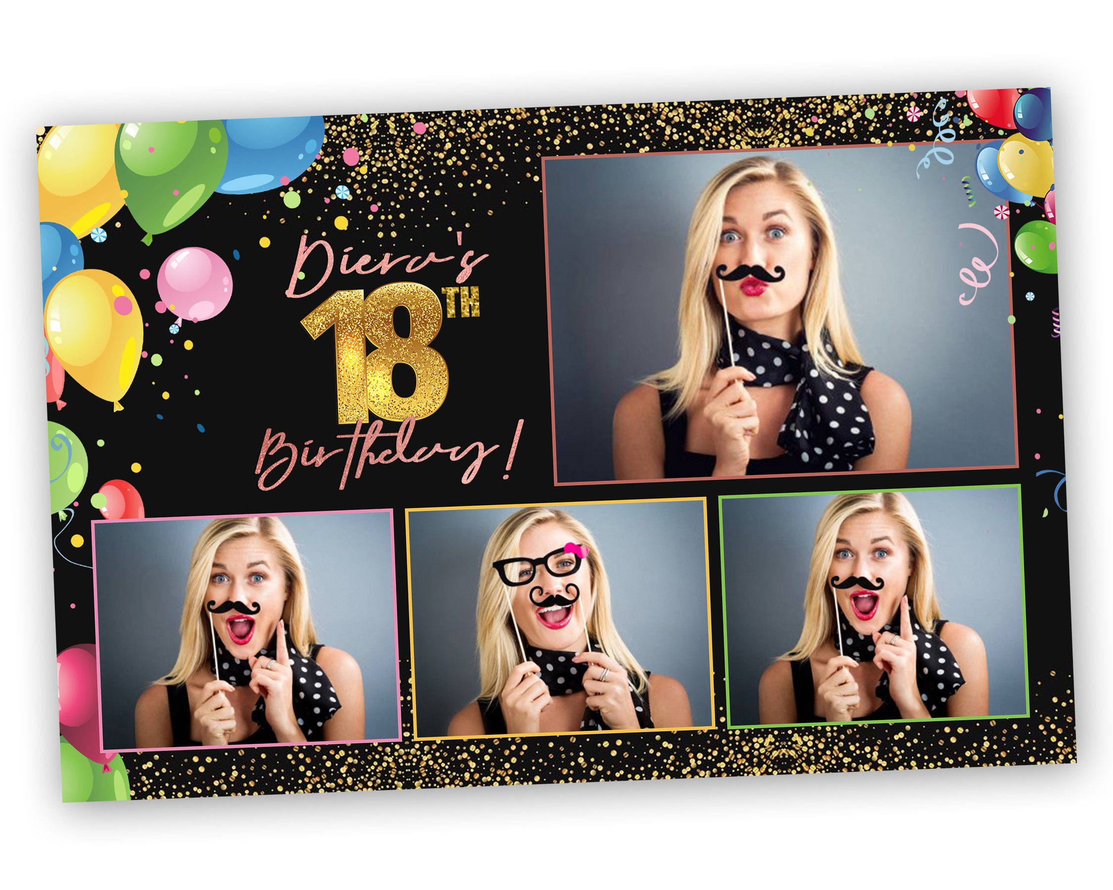 Colorful Birthday Balloons Sweet 16 Photobooth Template Quinceañera Photo Booth Quinceanera party
