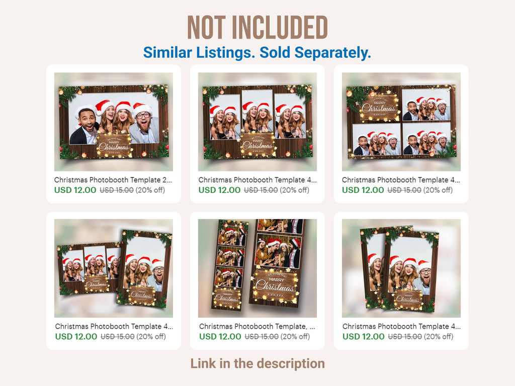 Christmas Photobooth Template 2024 Happy Holidays and New Year Wooden and Greenery with Lights 4x6 Portrait Xmas Photo booth Template CM4