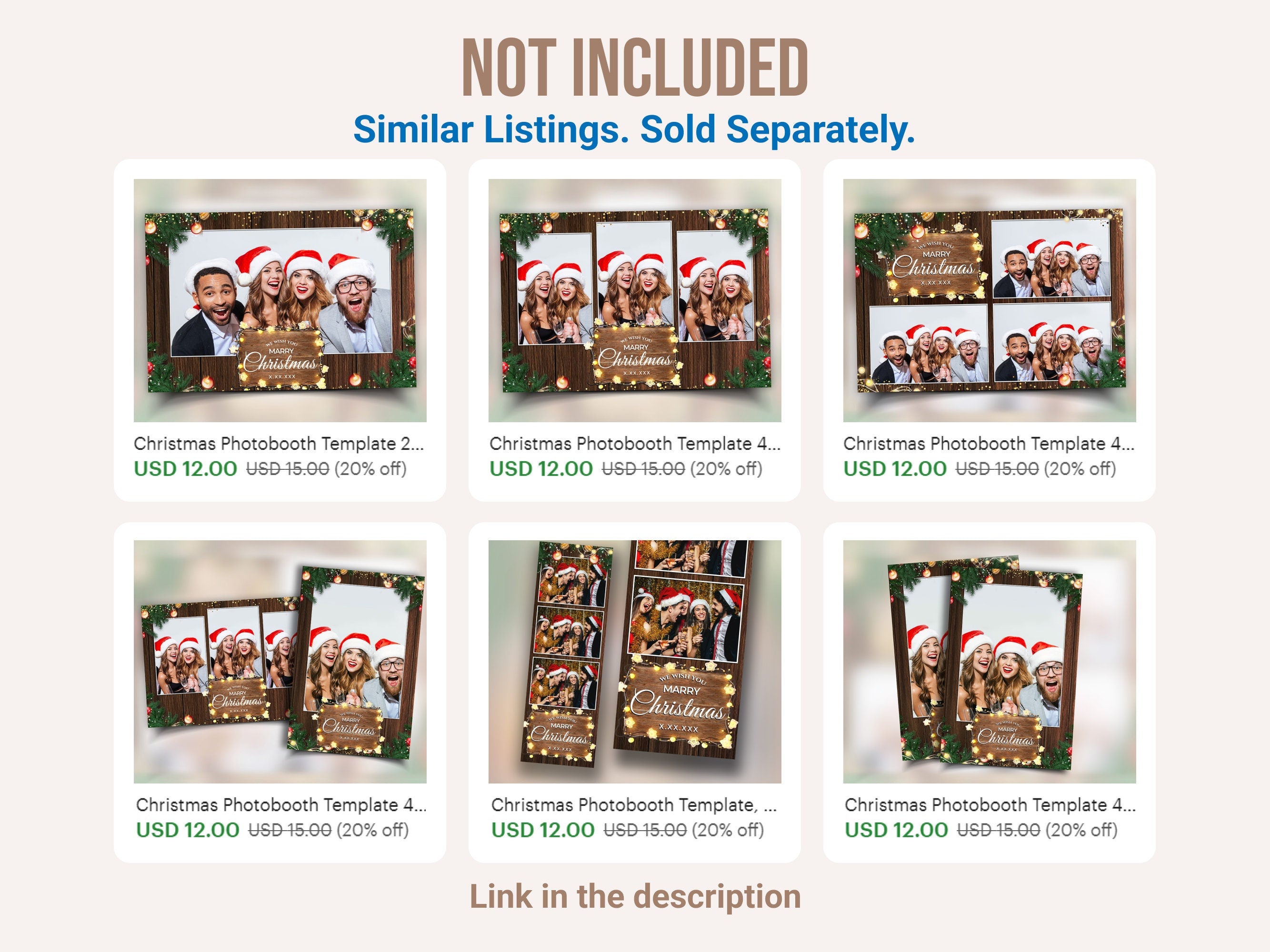 Christmas Photobooth Template 2024 Happy Holidays and New Year Wooden and Greenery with Lights 4x6 Portrait Xmas Photo booth Template CM4