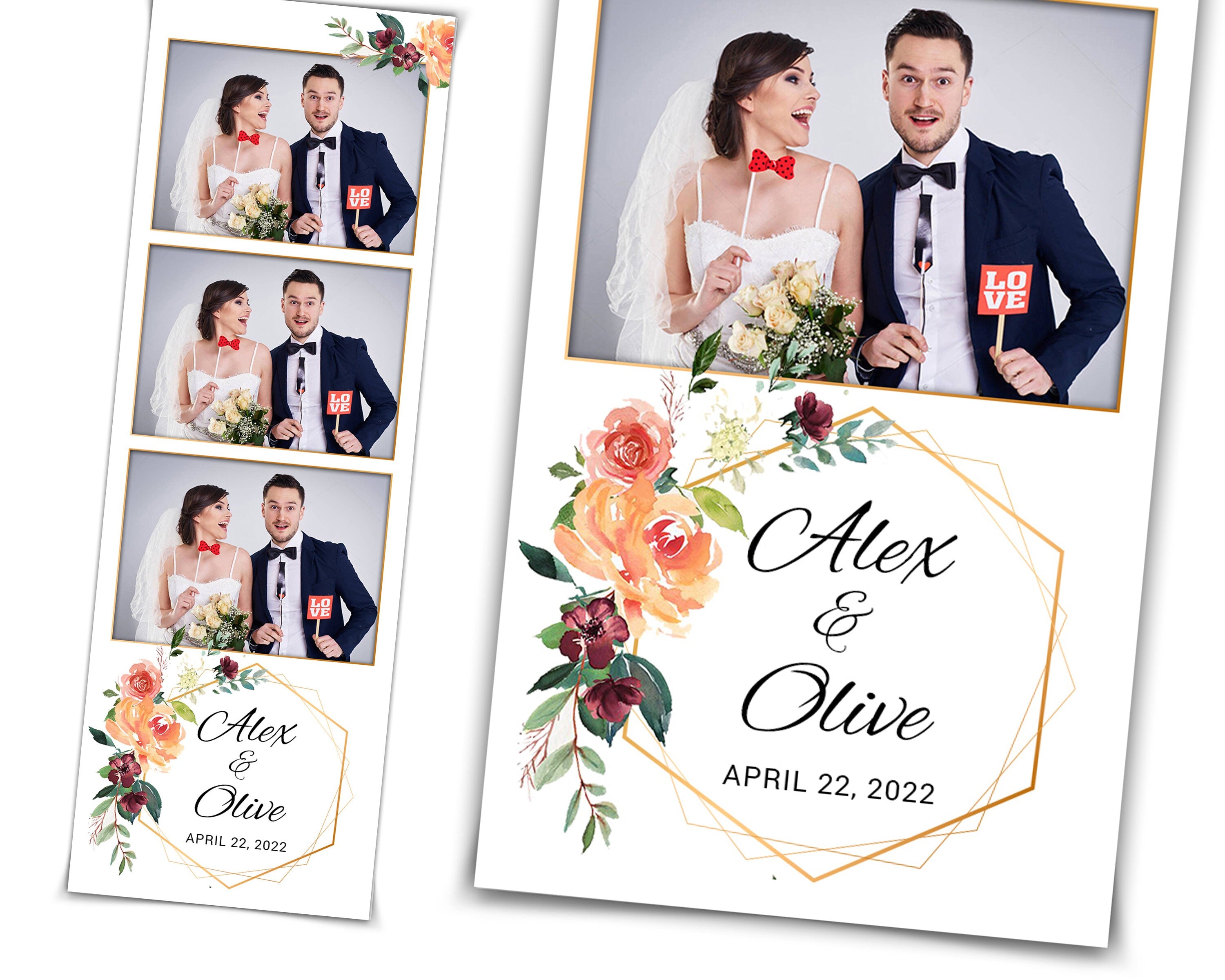 Photo Booth Template for Wedding  Bridal Shower Sweet 16 Floral Anniversary  2x6 Photobooth Template with XBDR Booth File and Font
