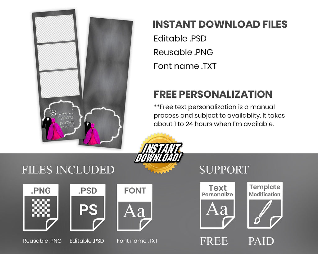 Prom Night, Photobooth Template, 2x6 stripe, Class of 2024, Graduation, Photo booth Template, 1078