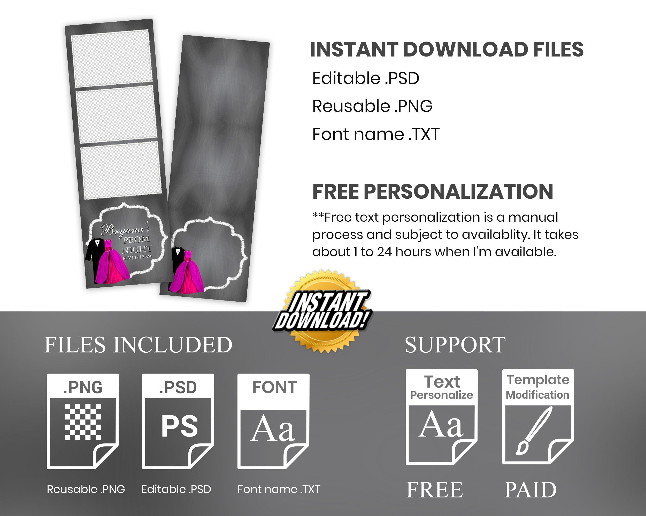 Prom Night, Photobooth Template, 2x6 stripe, Class of 2024, Graduation, Photo booth Template, 1078
