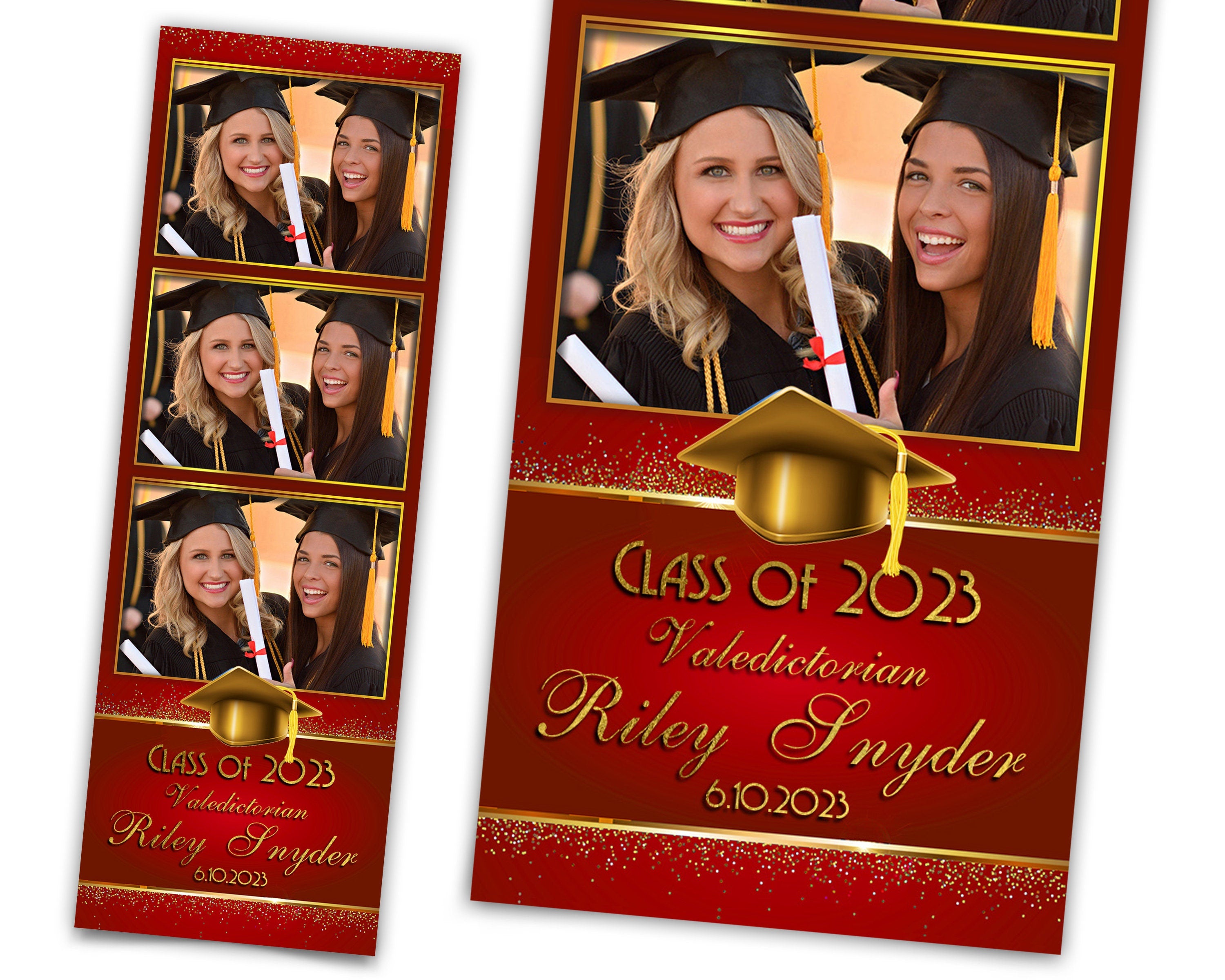 Graduation Photo Booth Template Prom 2023 Photobooth Class of 2023 Red Gold Graduation Photobooth Strip